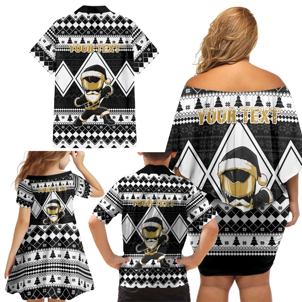 Personalized Power Black Ranger Santa Claus Family Matching Off Shoulder Short Dress and Hawaiian Shirt Funny Christmas - Wonder Print Shop