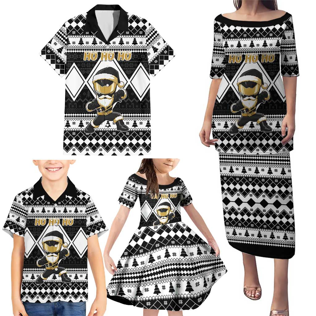 Personalized Power Black Ranger Santa Claus Family Matching Puletasi and Hawaiian Shirt Funny Christmas - Wonder Print Shop