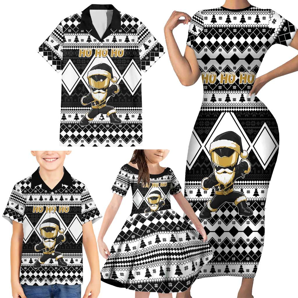Personalized Power Black Ranger Santa Claus Family Matching Short Sleeve Bodycon Dress and Hawaiian Shirt Funny Christmas - Wonder Print Shop