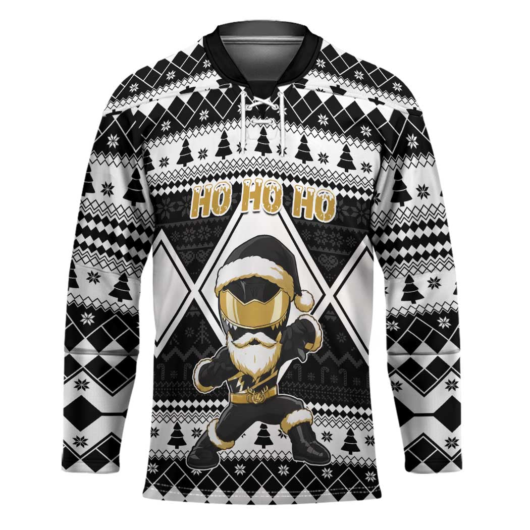 Personalized Power Black Ranger Santa Claus Hockey Jersey Funny Christmas - Wonder Print Shop