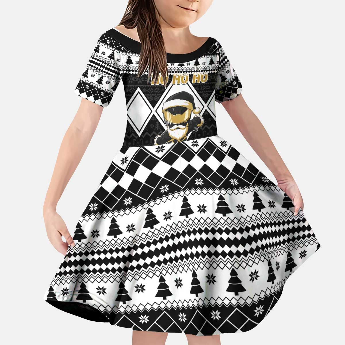 Personalized Power Black Ranger Santa Claus Kid Short Sleeve Dress Funny Christmas - Wonder Print Shop