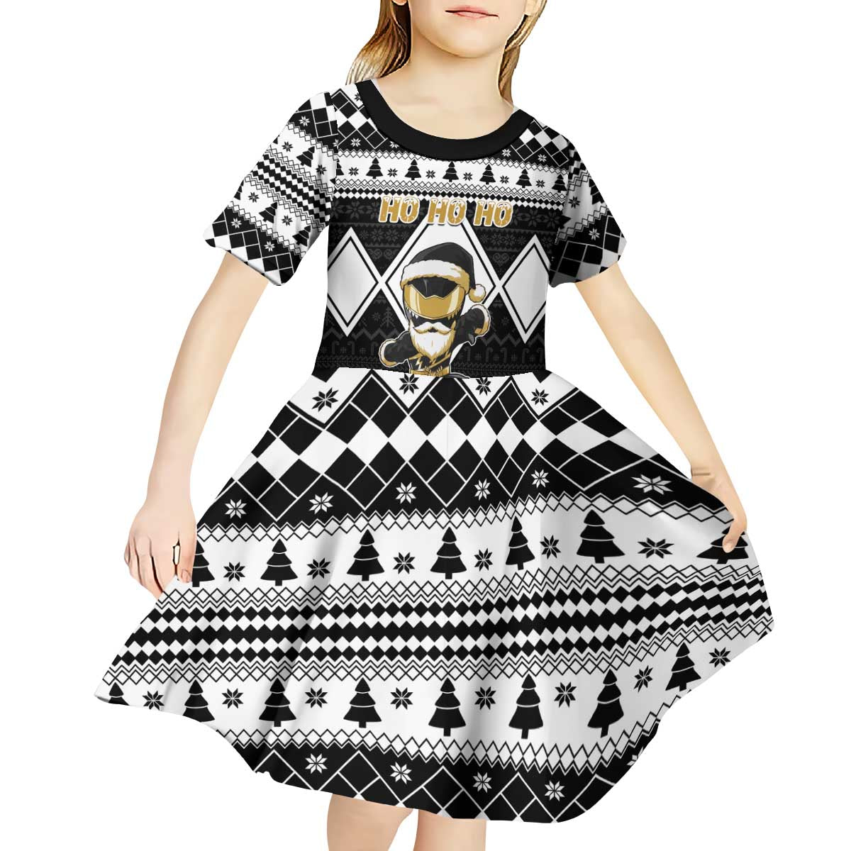 Personalized Power Black Ranger Santa Claus Kid Short Sleeve Dress Funny Christmas - Wonder Print Shop
