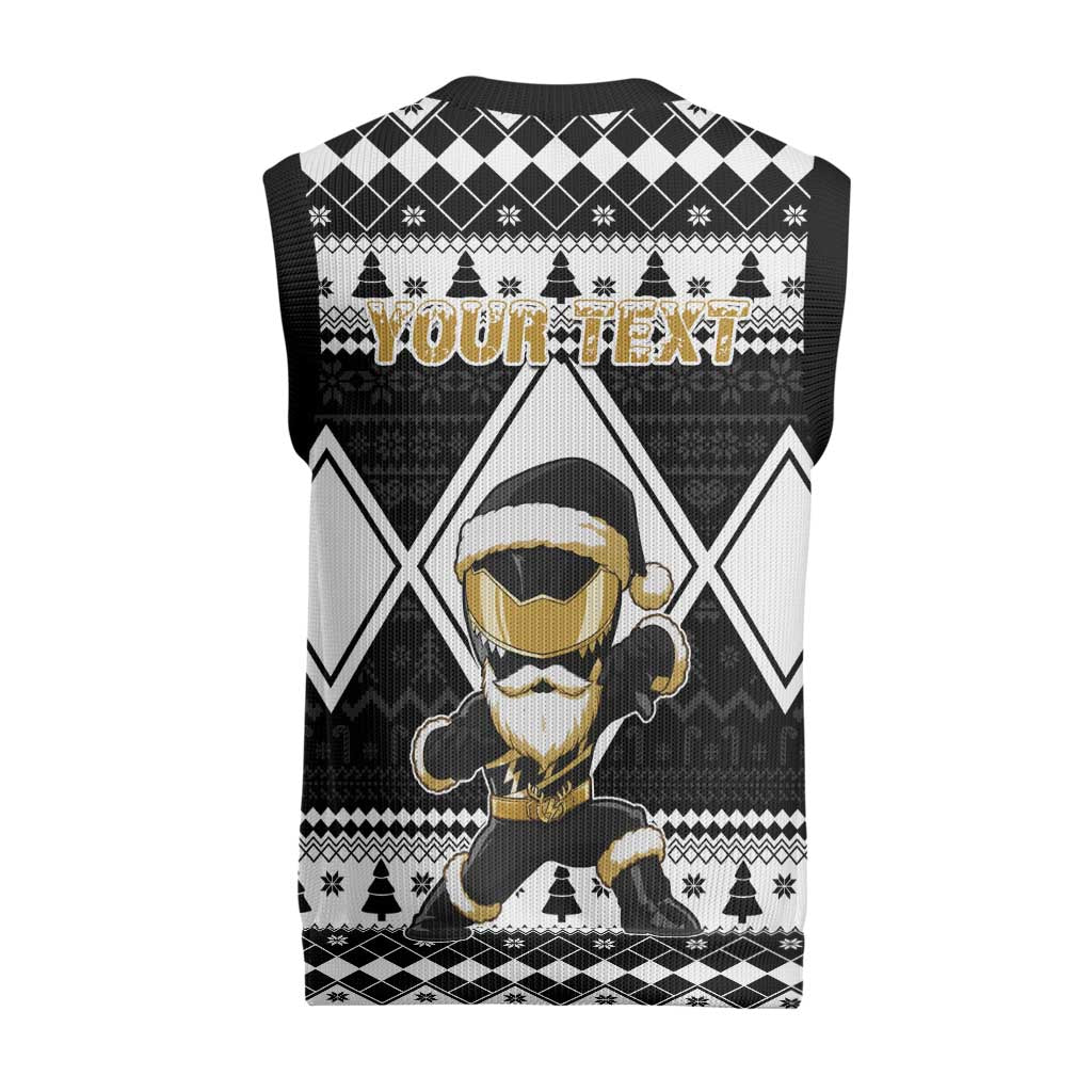 Power Black Ranger Santa Claus Christmas Knitted V-Neck Vest Funny Christmas - Wonder Print Shop