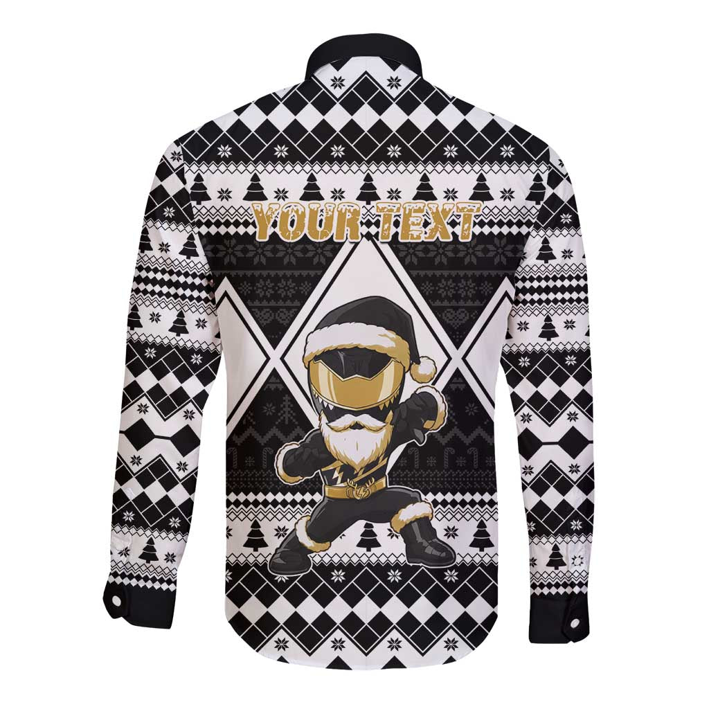 Personalized Power Black Ranger Santa Claus Long Sleeve Button Shirt Funny Christmas - Wonder Print Shop