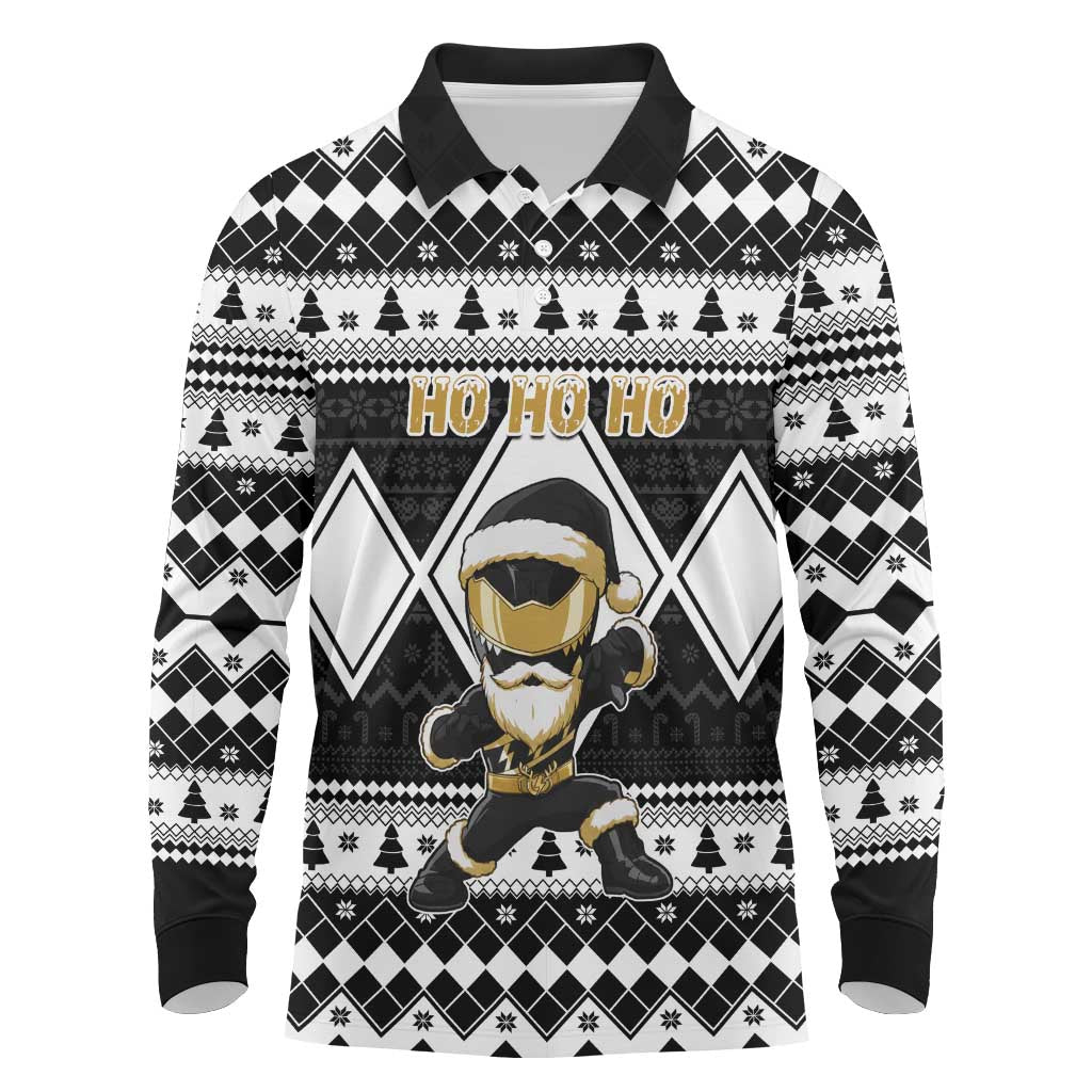 Personalized Power Black Ranger Santa Claus Long Sleeve Polo Shirt Funny Christmas - Wonder Print Shop