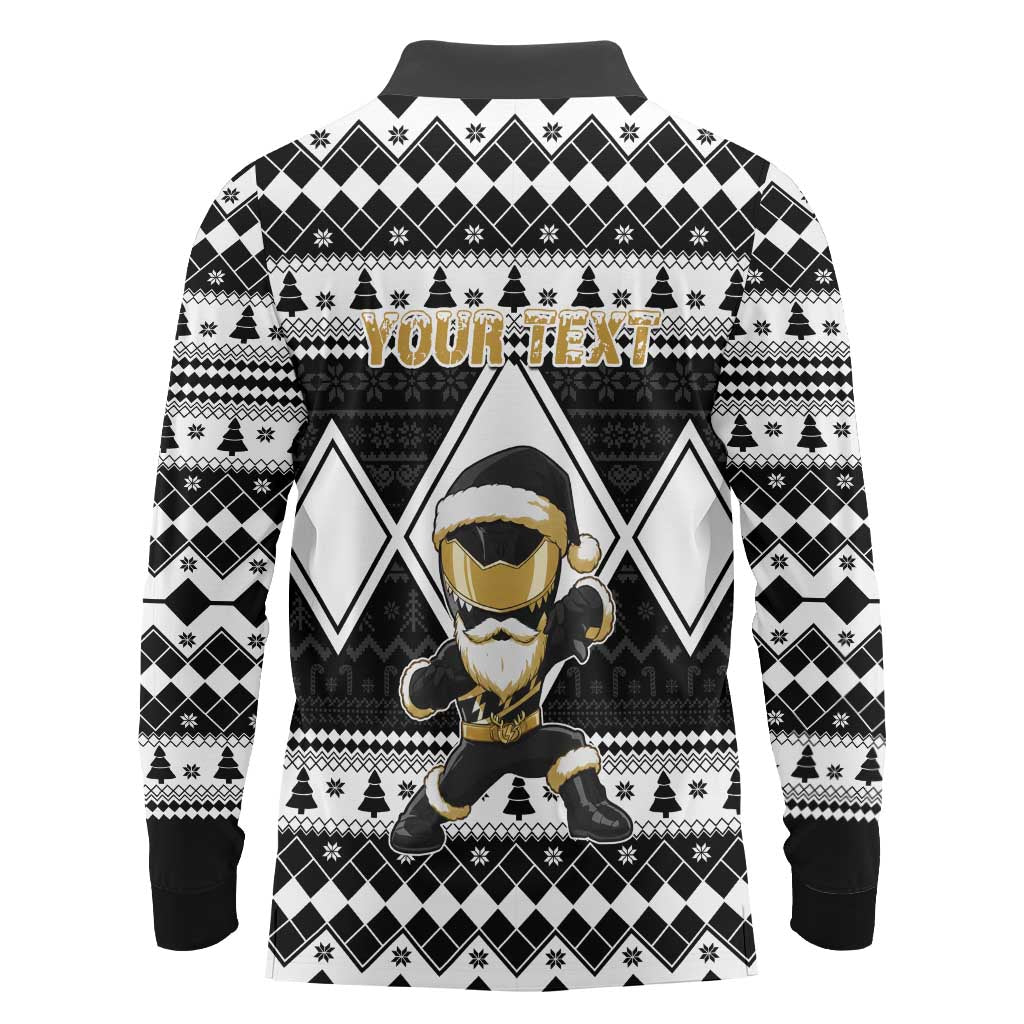 Personalized Power Black Ranger Santa Claus Long Sleeve Polo Shirt Funny Christmas - Wonder Print Shop