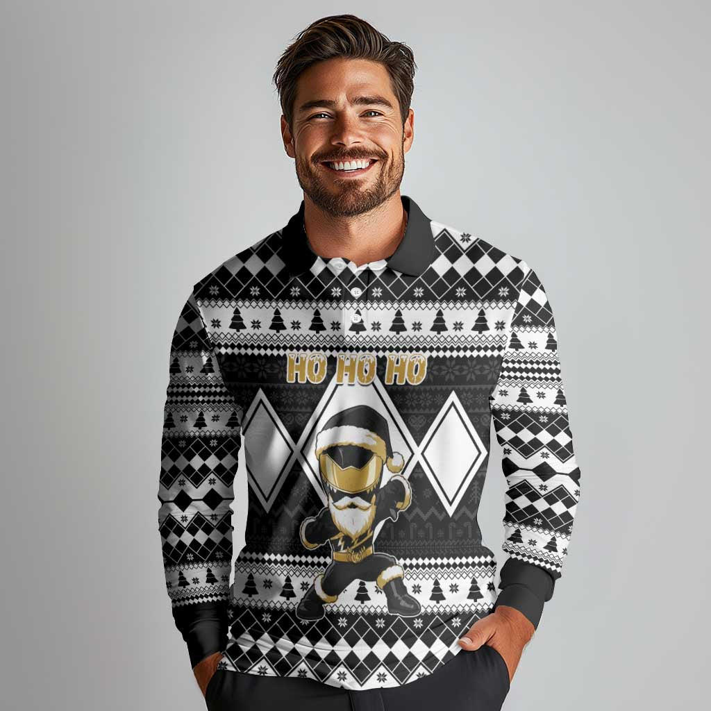 Personalized Power Black Ranger Santa Claus Long Sleeve Polo Shirt Funny Christmas - Wonder Print Shop