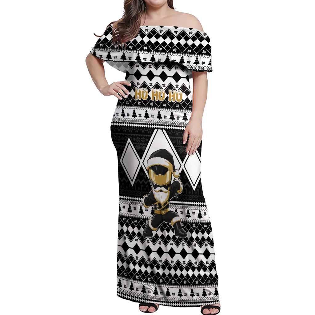 Personalized Power Black Ranger Santa Claus Off Shoulder Maxi Dress Funny Christmas - Wonder Print Shop