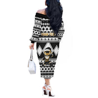 Personalized Power Black Ranger Santa Claus Off The Shoulder Long Sleeve Dress Funny Christmas - Wonder Print Shop