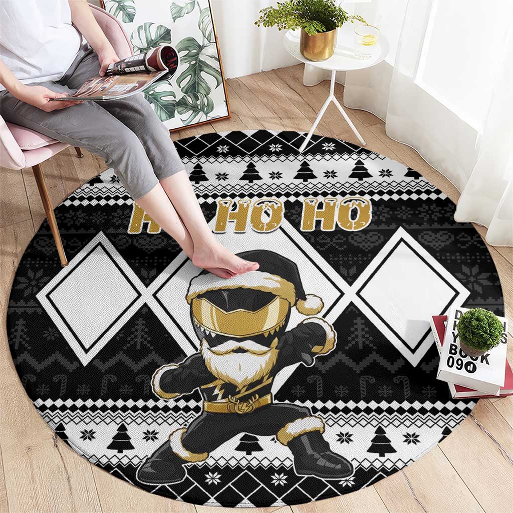 Power Black Ranger Santa Claus Round Carpet Funny Christmas - Wonder Print Shop