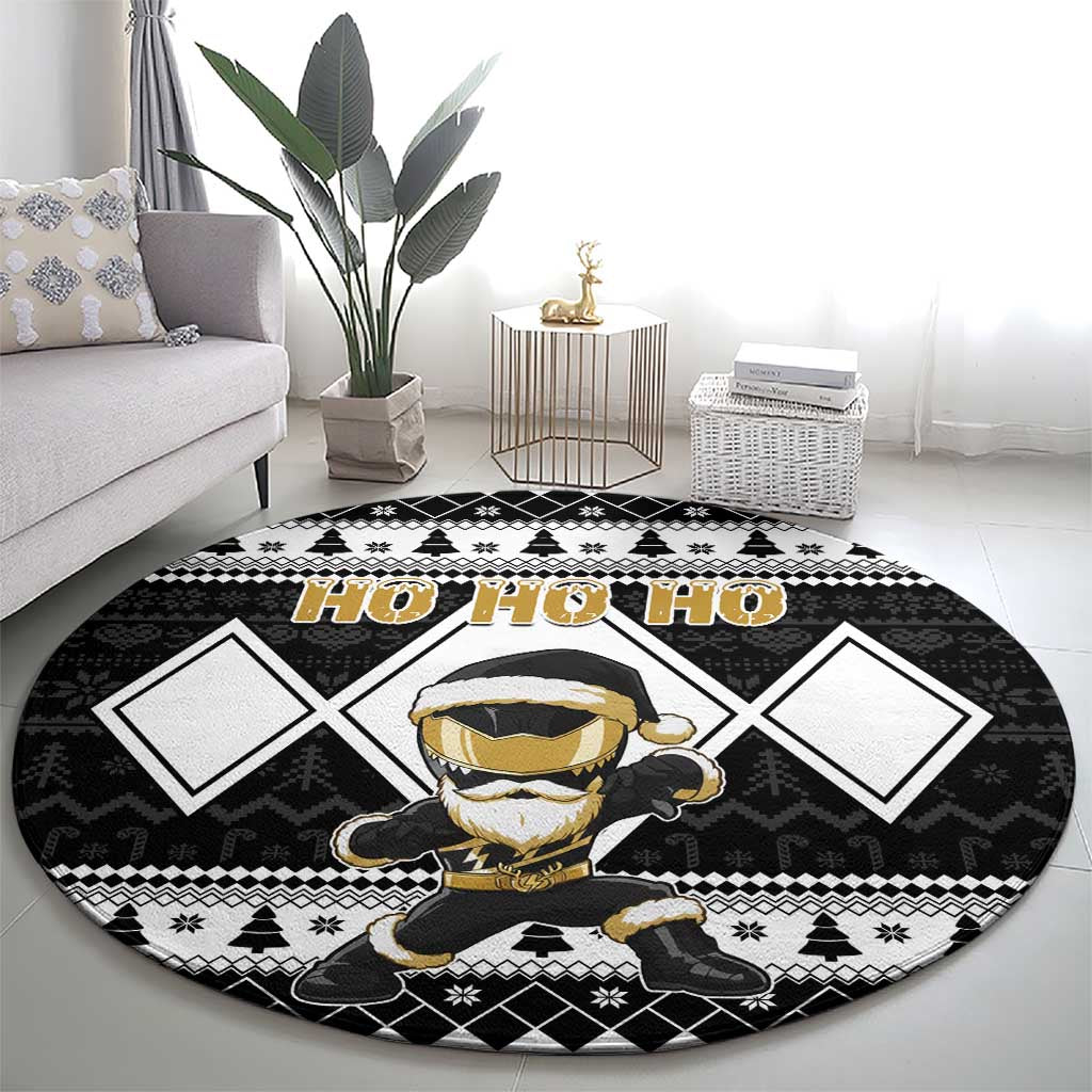 Power Black Ranger Santa Claus Round Carpet Funny Christmas - Wonder Print Shop