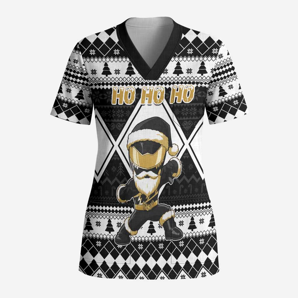 Personalized Power Black Ranger Santa Claus Scrub Top Funny Christmas - Wonder Print Shop