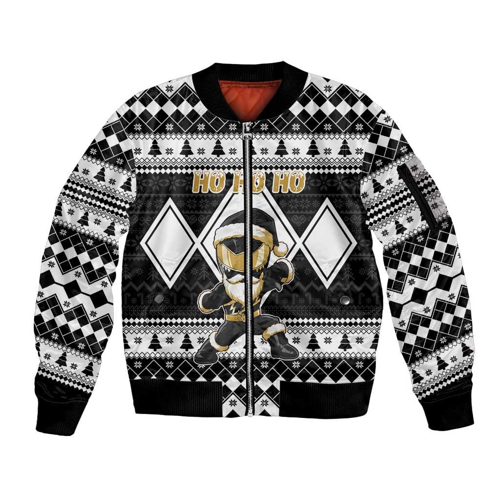Personalized Power Black Ranger Santa Claus Sleeve Zip Bomber Jacket Funny Christmas - Wonder Print Shop