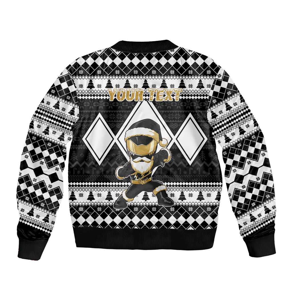 Personalized Power Black Ranger Santa Claus Sleeve Zip Bomber Jacket Funny Christmas - Wonder Print Shop