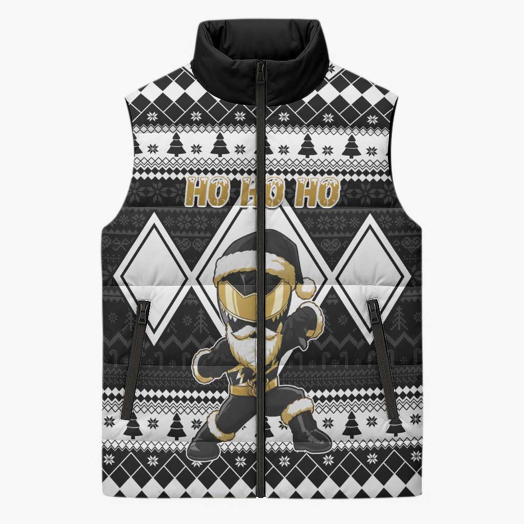 Personalized Power Black Ranger Santa Claus Sleeveless Puffer Jacket Funny Christmas - Wonder Print Shop