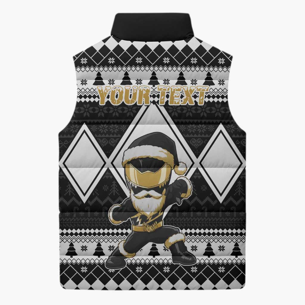 Personalized Power Black Ranger Santa Claus Sleeveless Puffer Jacket Funny Christmas - Wonder Print Shop