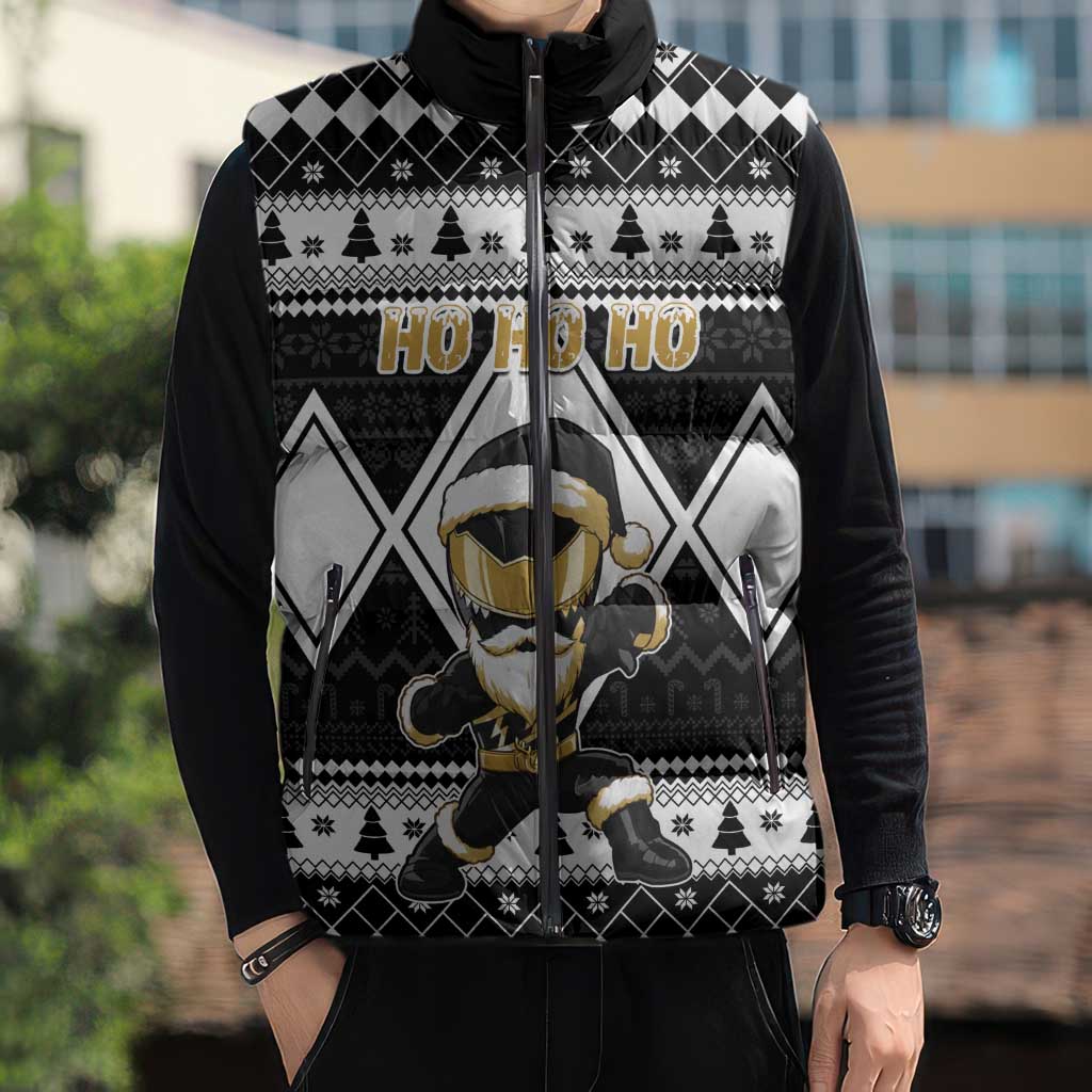 Personalized Power Black Ranger Santa Claus Sleeveless Puffer Jacket Funny Christmas - Wonder Print Shop