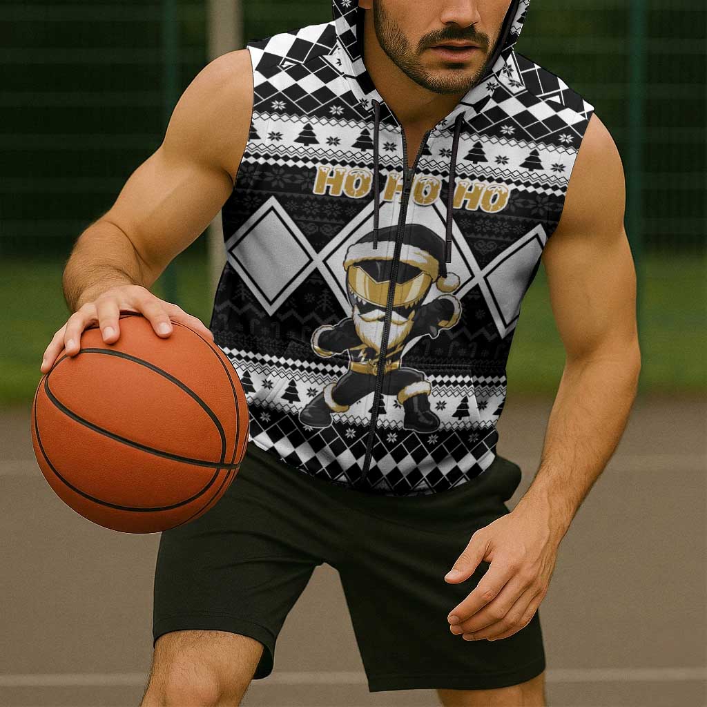 Personalized Power Black Ranger Santa Claus Sleeveless Zip Hoodie Funny Christmas - Wonder Print Shop