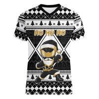 Personalized Power Black Ranger Santa Claus Women V-Neck T-Shirt Funny Christmas - Wonder Print Shop