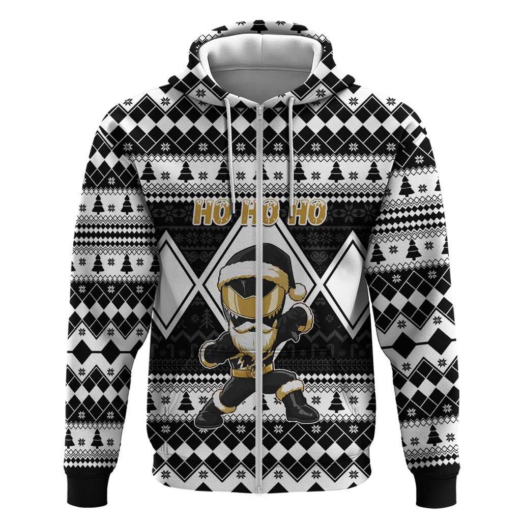 Personalized Power Black Ranger Santa Claus Zip Hoodie Funny Christmas - Wonder Print Shop