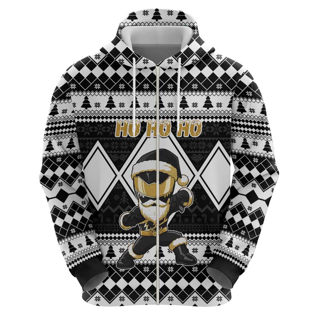 Personalized Power Black Ranger Santa Claus Zip Hoodie Funny Christmas - Wonder Print Shop