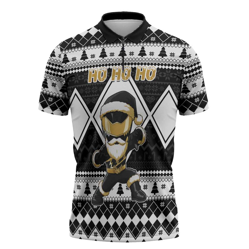 Personalized Power Black Ranger Santa Claus Zipper Polo Shirt Funny Christmas - Wonder Print Shop