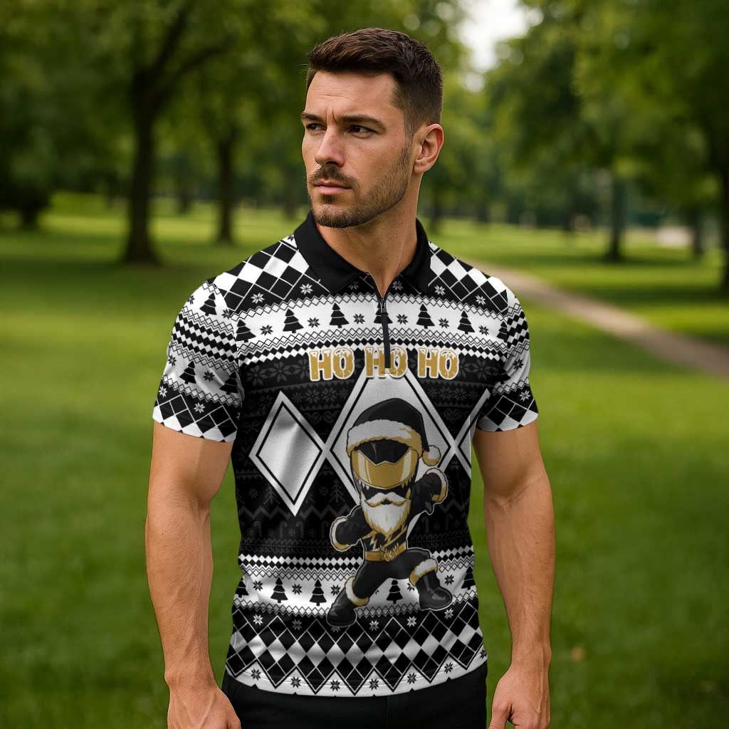 Personalized Power Black Ranger Santa Claus Zipper Polo Shirt Funny Christmas - Wonder Print Shop