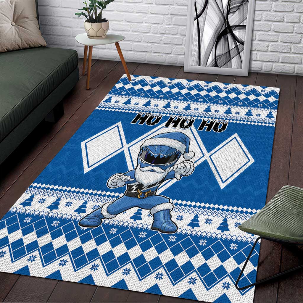 Power Blue Ranger Santa Claus Area Rug Funny Christmas - Wonder Print Shop