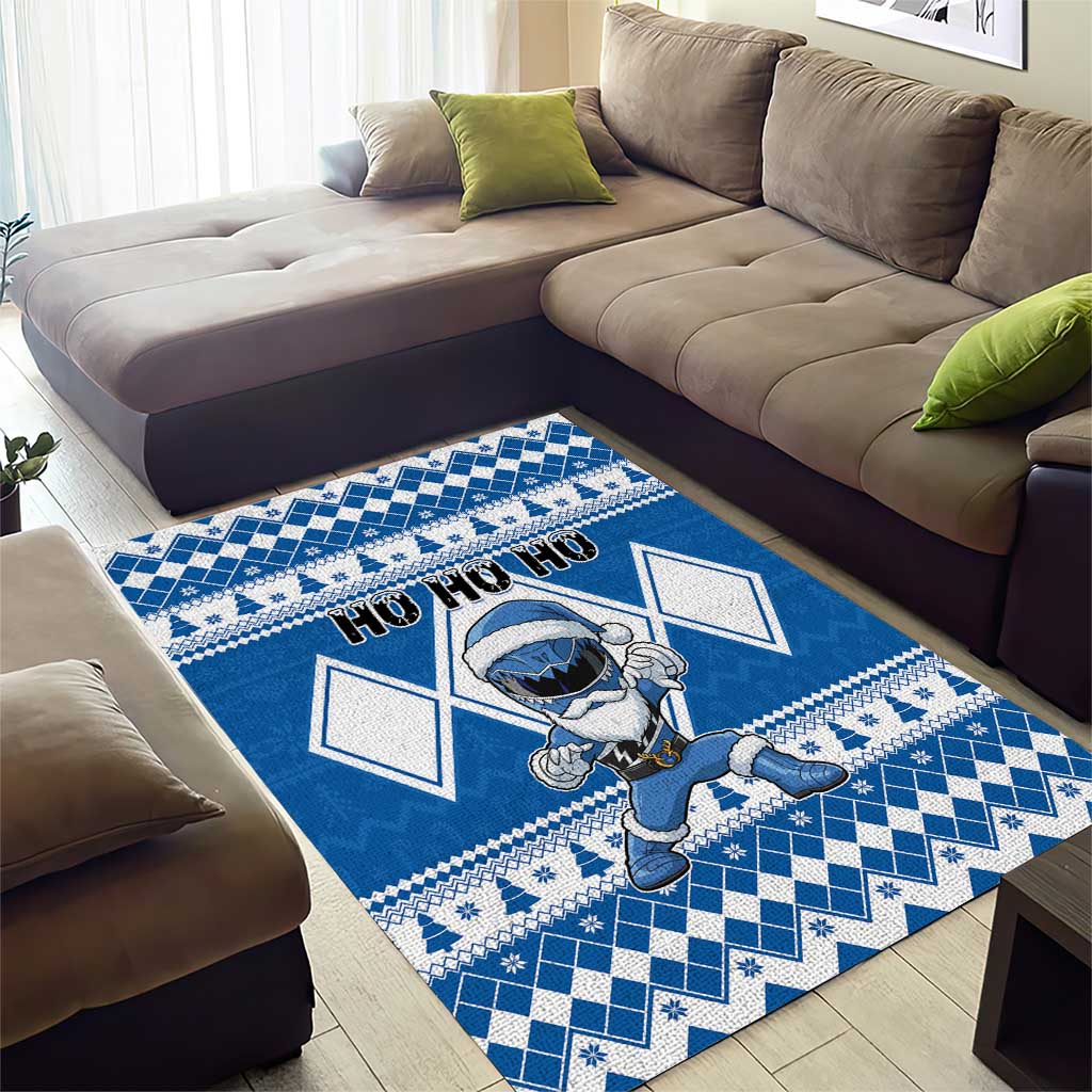 Power Blue Ranger Santa Claus Area Rug Funny Christmas - Wonder Print Shop