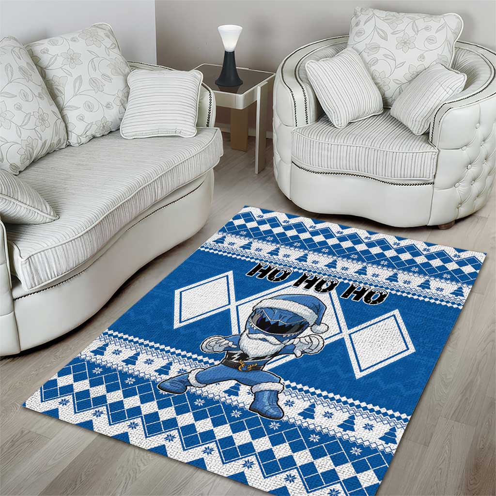 Power Blue Ranger Santa Claus Area Rug Funny Christmas - Wonder Print Shop