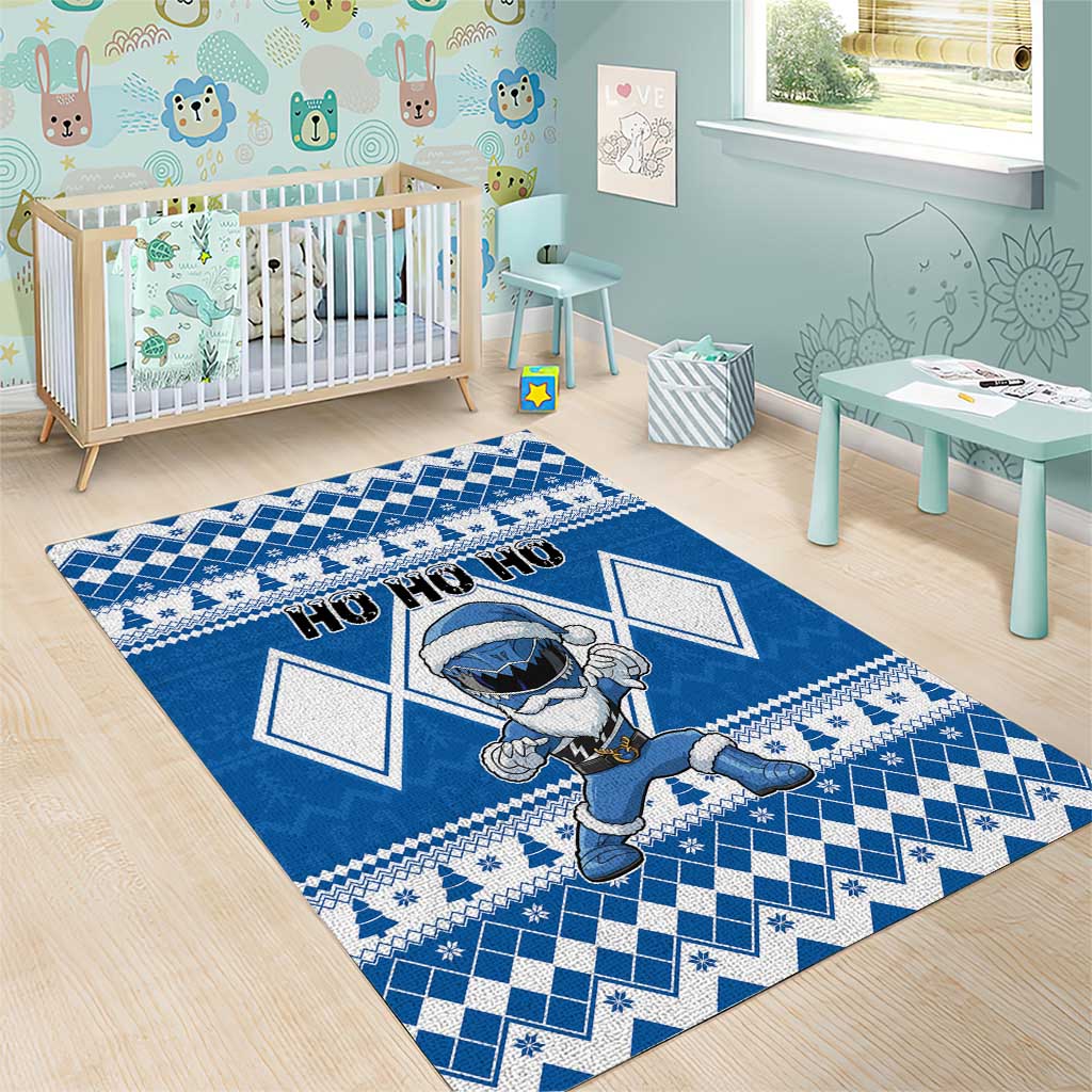 Power Blue Ranger Santa Claus Area Rug Funny Christmas - Wonder Print Shop