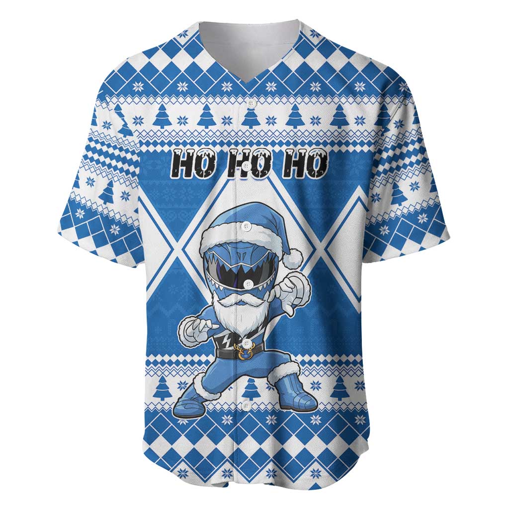 Personalized Power Blue Ranger Santa Claus Baseball Jersey Funny Christmas - Wonder Print Shop