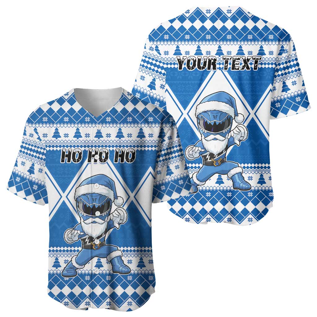 Personalized Power Blue Ranger Santa Claus Baseball Jersey Funny Christmas - Wonder Print Shop