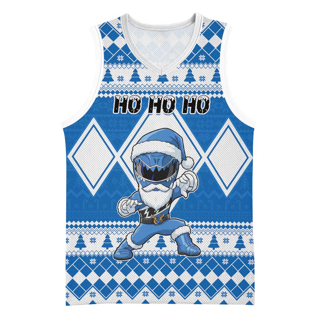 Personalized Power Blue Ranger Santa Claus Basketball Jersey Funny Christmas - Wonder Print Shop