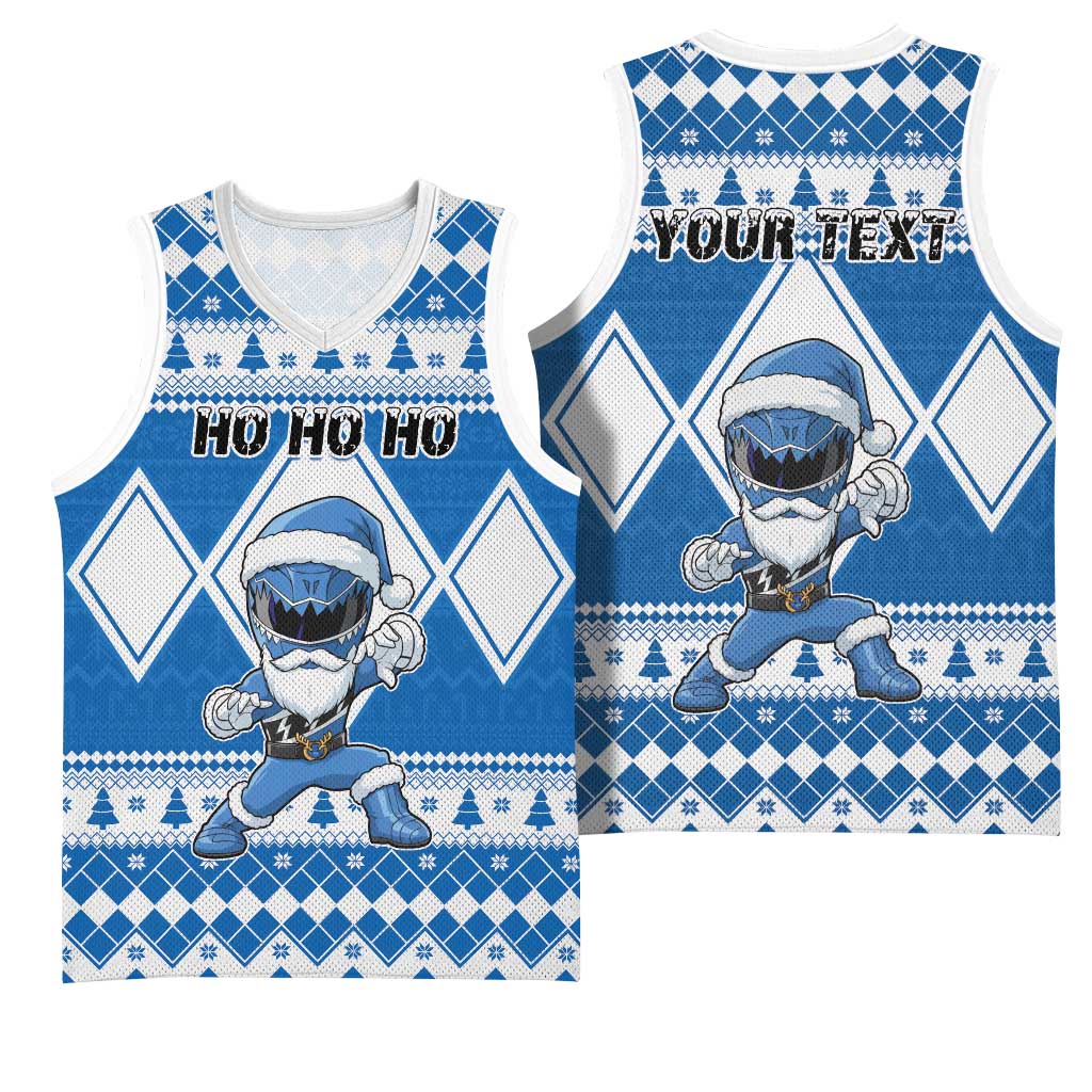 Personalized Power Blue Ranger Santa Claus Basketball Jersey Funny Christmas - Wonder Print Shop