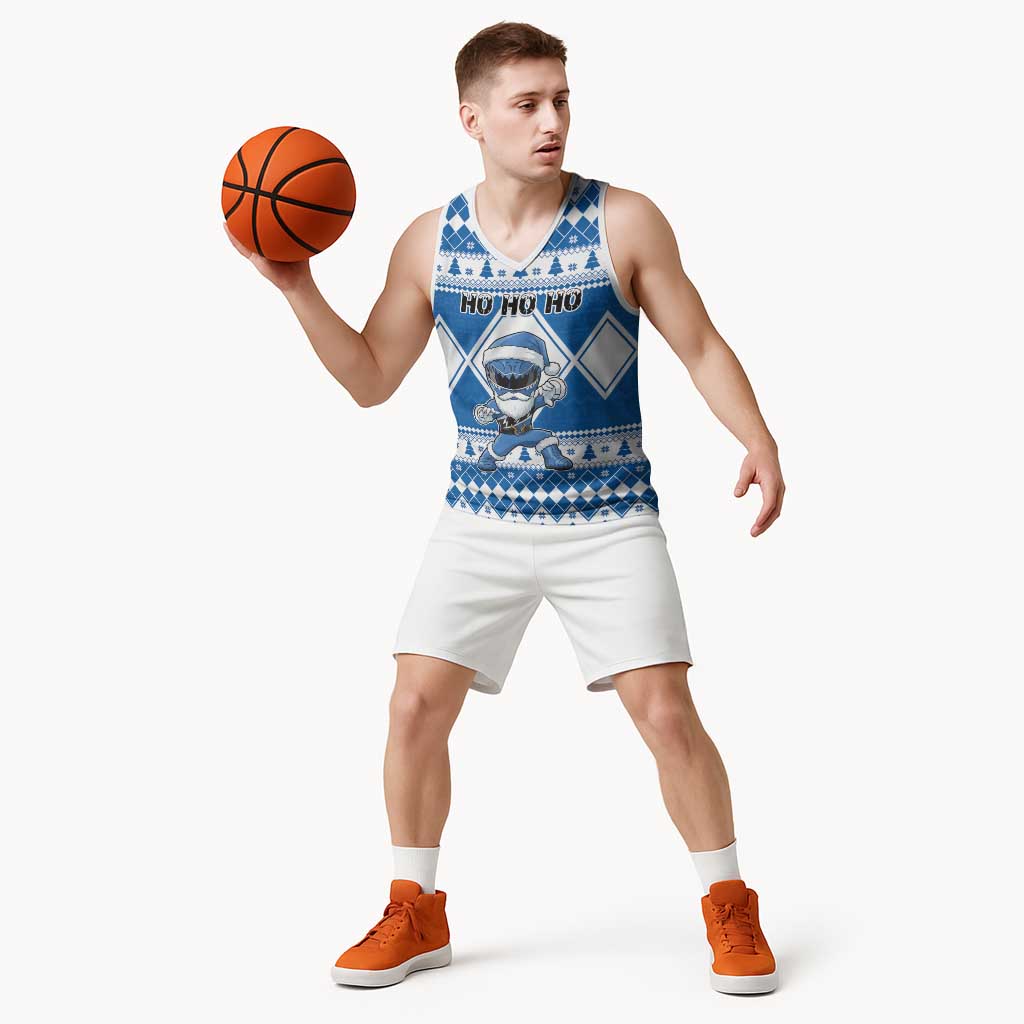 Personalized Power Blue Ranger Santa Claus Basketball Jersey Funny Christmas - Wonder Print Shop