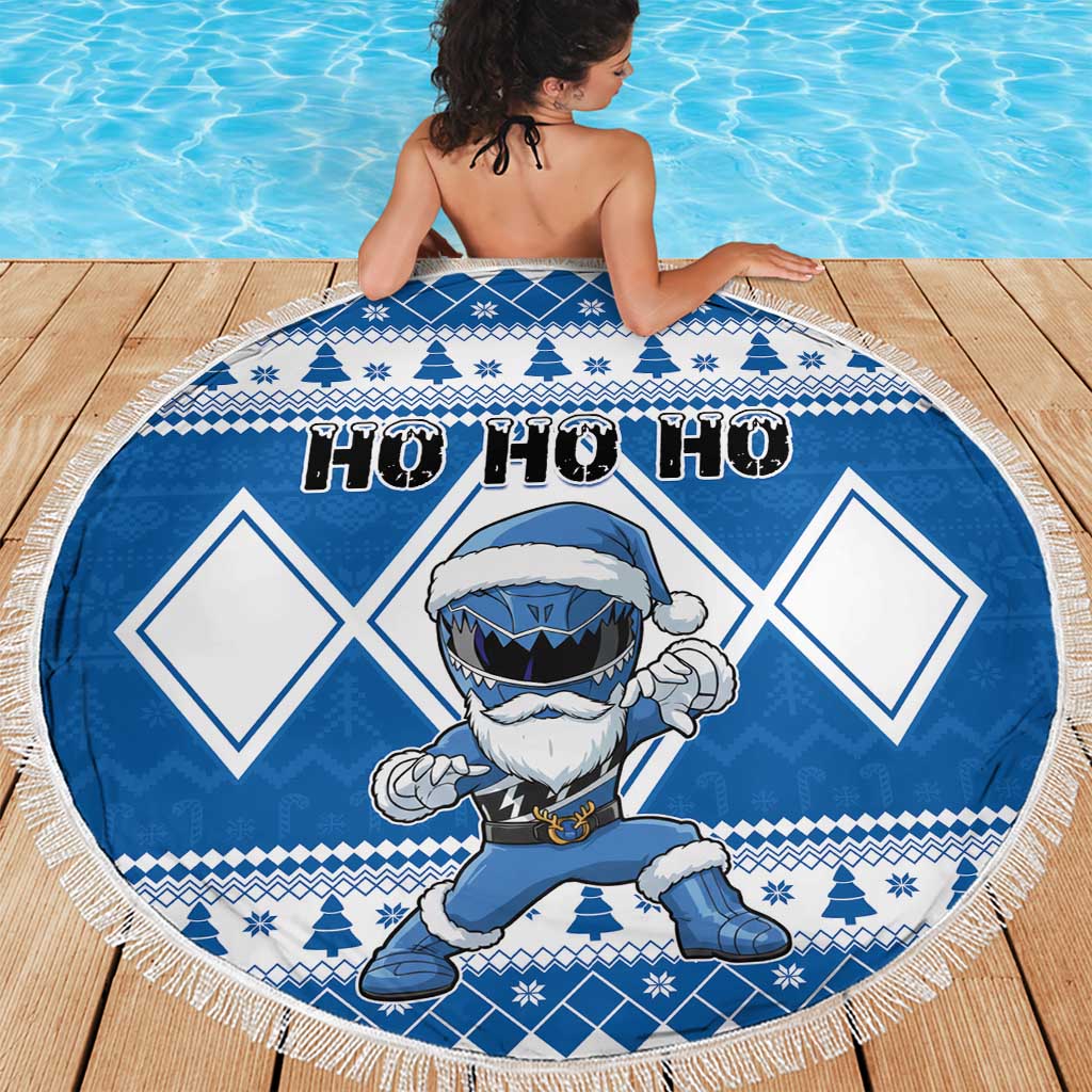 Power Blue Ranger Santa Claus Beach Blanket Funny Christmas - Wonder Print Shop