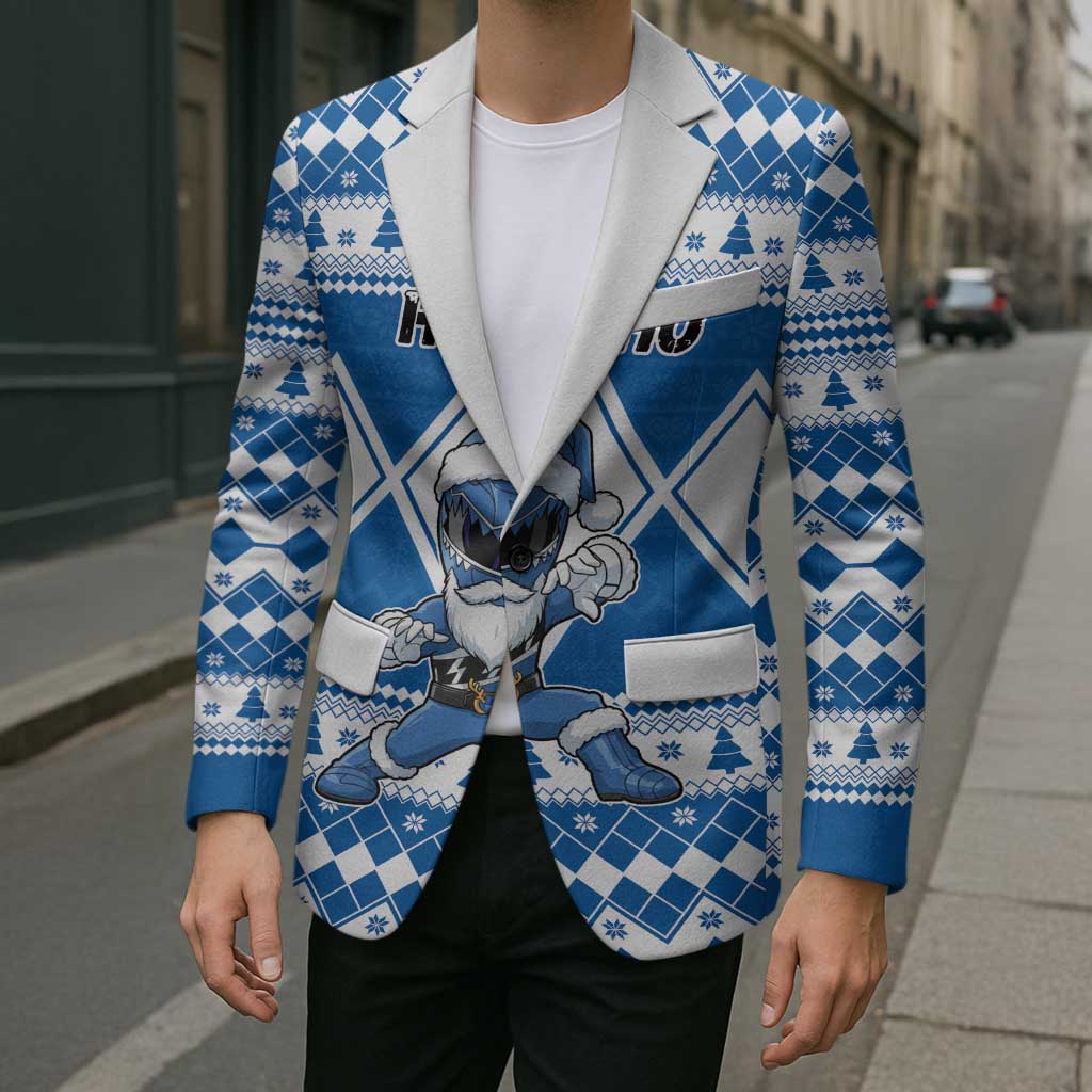 Personalized Power Blue Ranger Santa Claus Blazer Funny Christmas - Wonder Print Shop