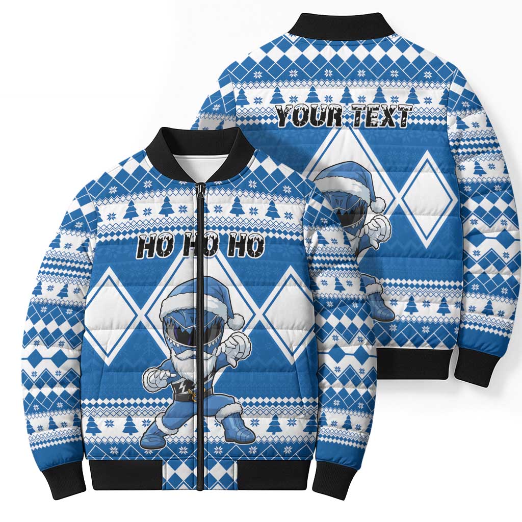 Personalized Power Blue Ranger Santa Claus Bomber Puffer Jacket Funny Christmas - Wonder Print Shop