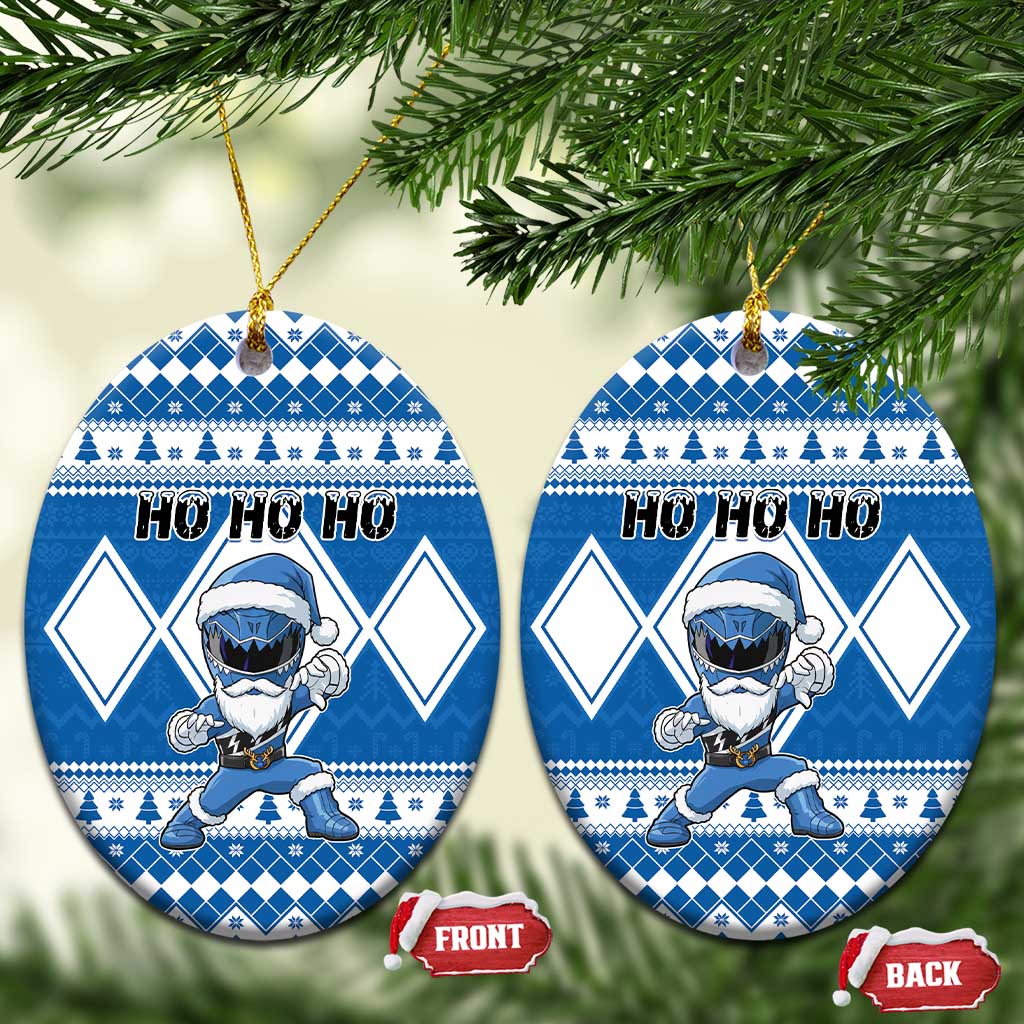 Power Blue Ranger Santa Claus Ceramic Ornament Funny Christmas - Wonder Print Shop