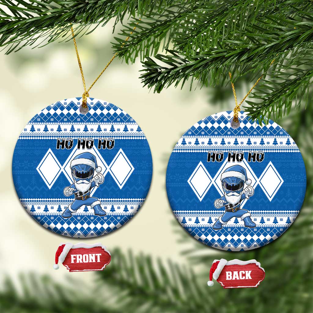 Power Blue Ranger Santa Claus Ceramic Ornament Funny Christmas - Wonder Print Shop