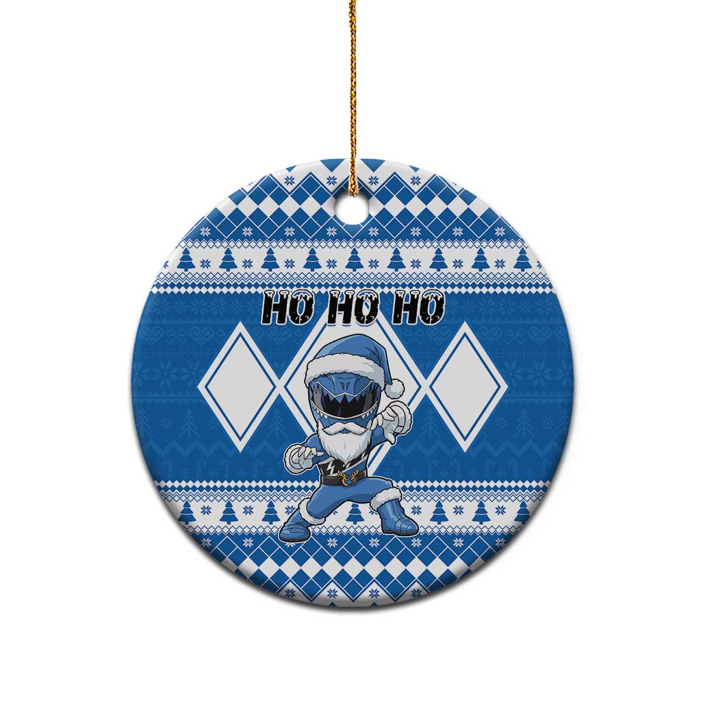 Power Blue Ranger Santa Claus Ceramic Ornament Funny Christmas - Wonder Print Shop