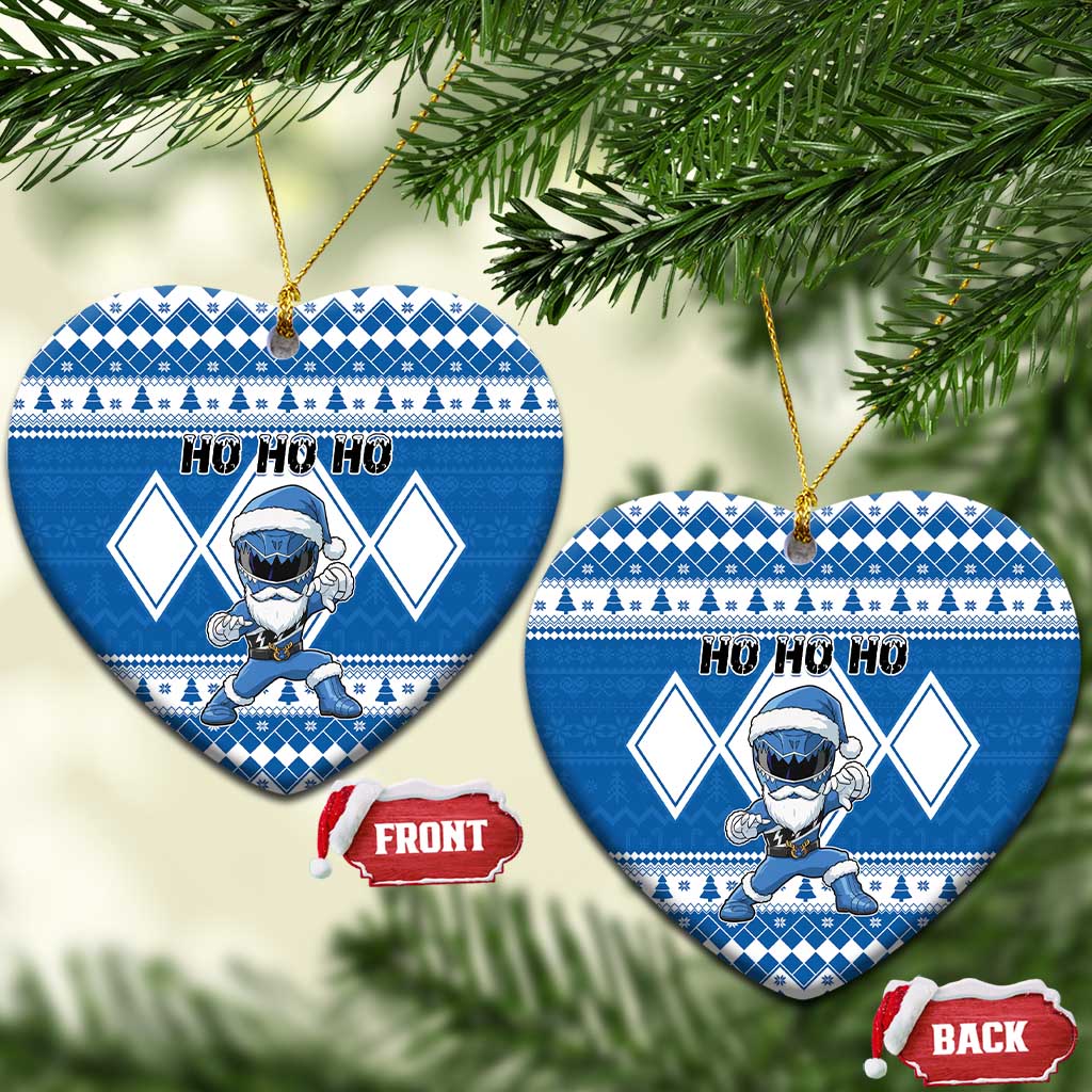 Power Blue Ranger Santa Claus Ceramic Ornament Funny Christmas - Wonder Print Shop