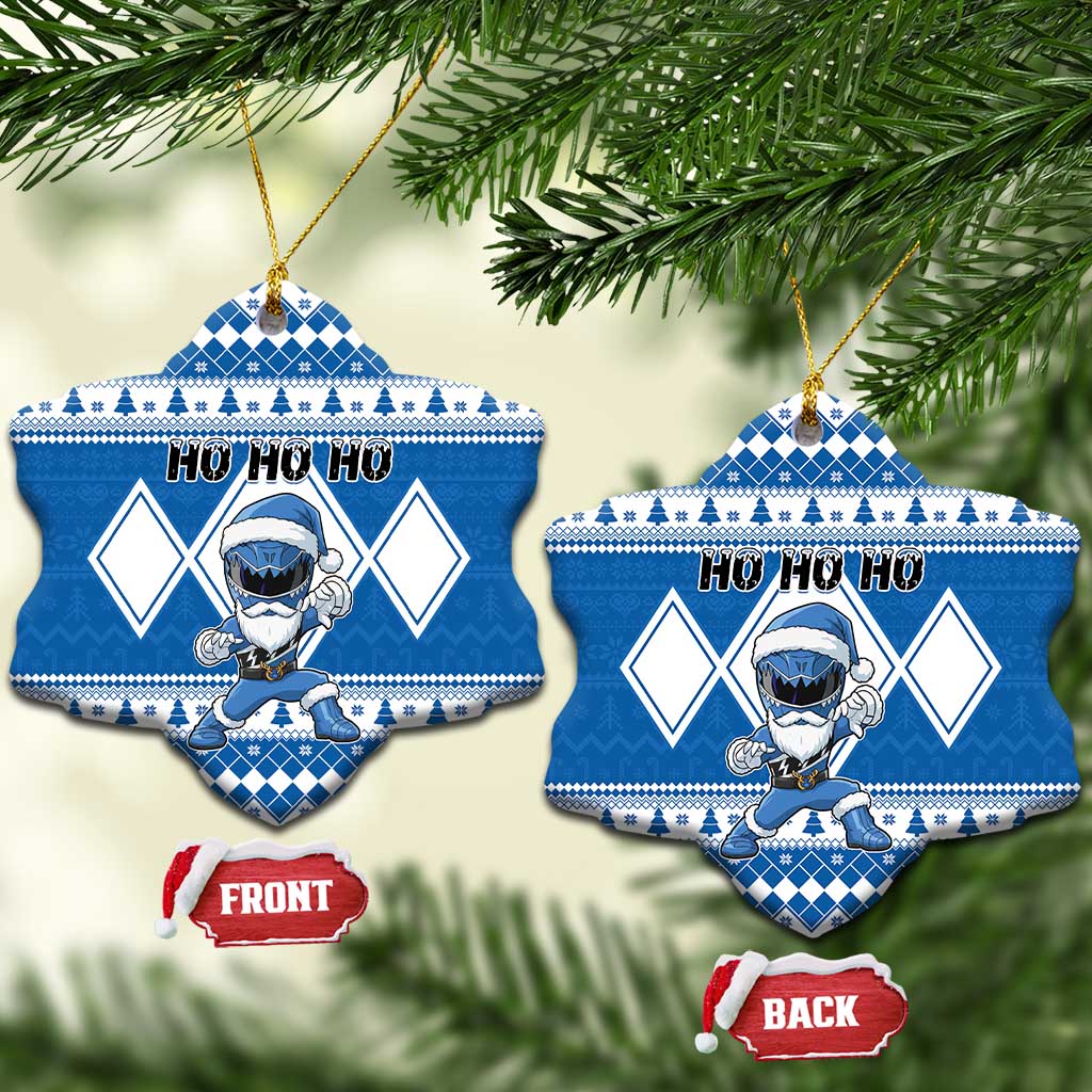 Power Blue Ranger Santa Claus Ceramic Ornament Funny Christmas - Wonder Print Shop