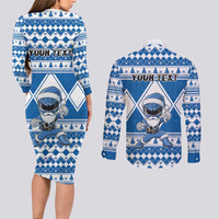 Personalized Power Blue Ranger Santa Claus Couples Matching Long Sleeve Bodycon Dress and Long Sleeve Button Shirt Funny Christmas - Wonder Print Shop