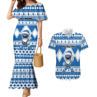 Personalized Power Blue Ranger Santa Claus Couples Matching Mermaid Dress and Hawaiian Shirt Funny Christmas - Wonder Print Shop