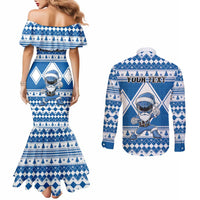 Personalized Power Blue Ranger Santa Claus Couples Matching Mermaid Dress and Long Sleeve Button Shirt Funny Christmas - Wonder Print Shop