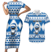 Personalized Power Blue Ranger Santa Claus Couples Matching Short Sleeve Bodycon Dress and Hawaiian Shirt Funny Christmas - Wonder Print Shop