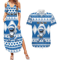Personalized Power Blue Ranger Santa Claus Couples Matching Summer Maxi Dress and Hawaiian Shirt Funny Christmas - Wonder Print Shop