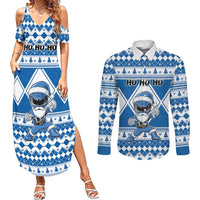Personalized Power Blue Ranger Santa Claus Couples Matching Summer Maxi Dress and Long Sleeve Button Shirt Funny Christmas - Wonder Print Shop